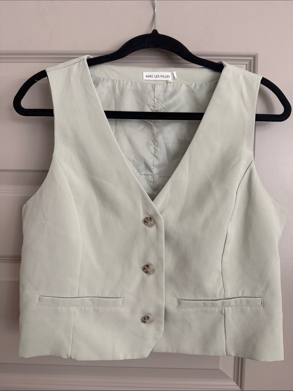 Avec Les Filles Mint Green Buttoned Sleeveless Vest